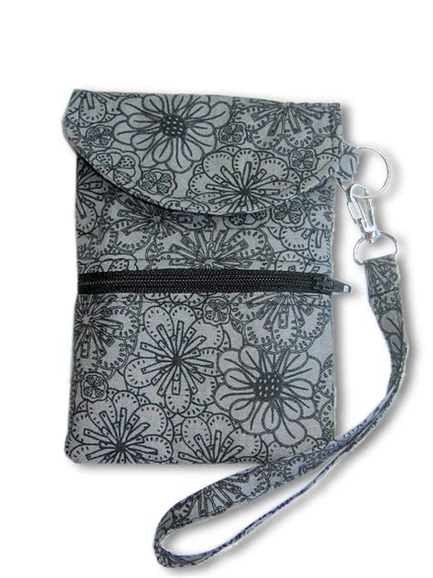 Phone Wristlet, Cellphone Wallet, Gray Floral Pattern on Luulla