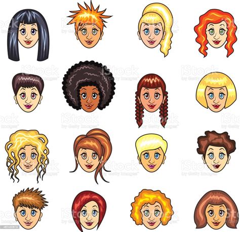 Cartoon Girls Hairstyles Vector Set Stock Illustration Download Image Now Adult Adults Only