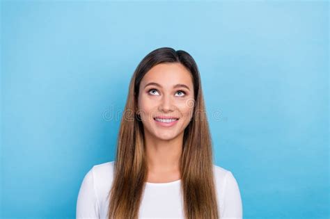 Photo Of Adorable Lovely Cheerful Lady Wear White Clothes Interested Look Empty Space Profitable