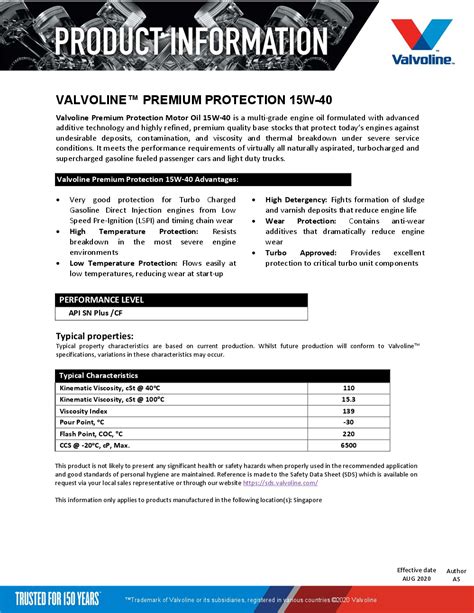 Valvoline Premium Blue Safety Data Sheet Pdf Dangerous 41 Off