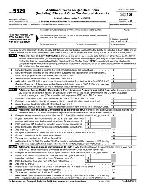 Irs Form 5329 2018 2019 Printable And Fillable Sample In Pdf