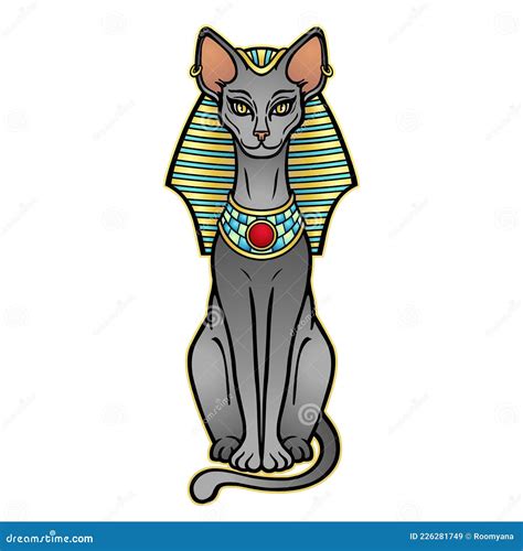 Bastet Or Bast Ancient Egyptian Goddess Sphynx Cat In Gothic Style Hand