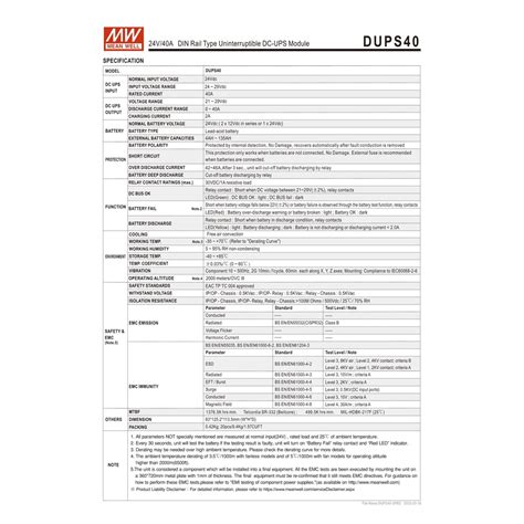 MEAN WELL DUPS40 24V 40A DIN Rail Type Uninterruptible DC UPS Module