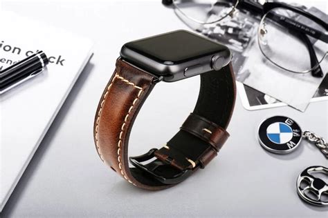 MAIKES Oil Wax Genuine Leather Strap Band For Apple Watch Series 1 2