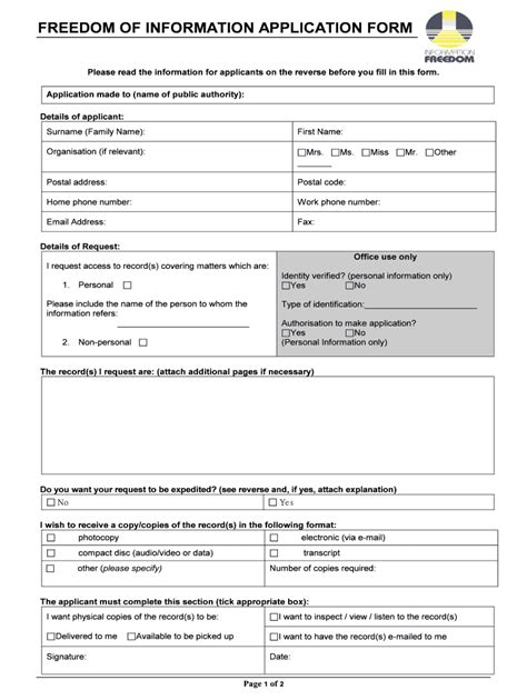 Fillable Online Foi Gov Application Made To Name Of Public Authority