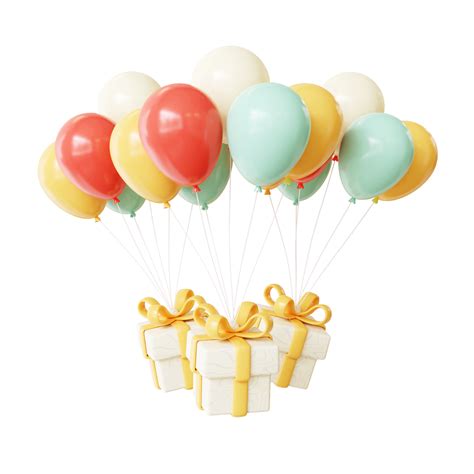 3d Birthday Color Balloon And T Box 10833657 Png