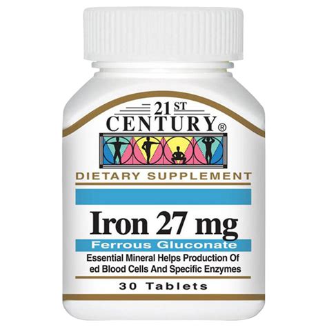 21st Century Iron 27 Mg Ferrous Gluconate 30 Tablets Jomlaae