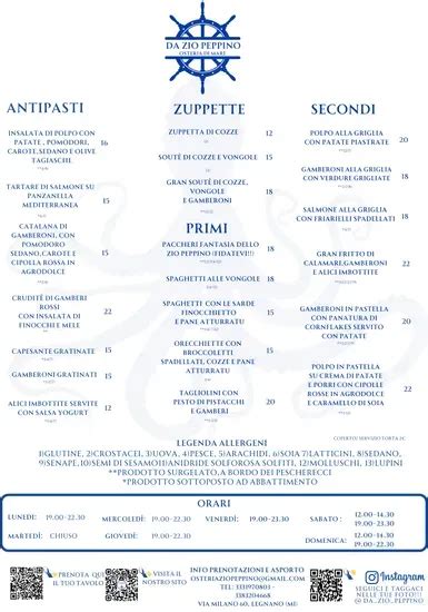 Da Zio Peppino Osteria Di Mare Menu Legnano Metropolitan City Of