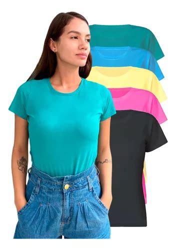 Kit 5 Blusas Algodão Baby Look Básica Feminina Leve Confort