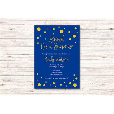 Blue & Gold Birthday Invitations/Printable Gold and Royal Bl - Inspire ...