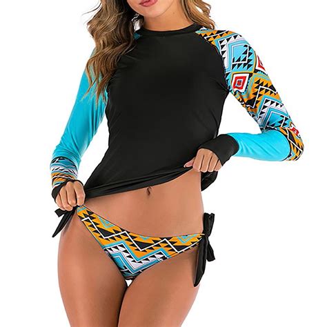 Kdfjpth Womens Swimsuits Tummy Control Long Sleeve Rash Guard Top 2