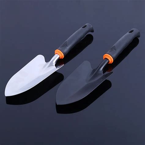 2pcs Gardening Black Plastic Handle Stainless Steel Spade