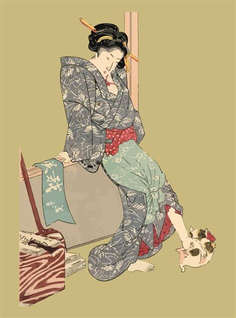 Kimono Lady With Cat Japanese Ukiyo E By Utagawa Kuniyoshi Ai Illustrator File Us 5 00 Each