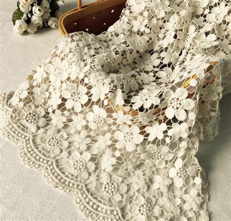 Vintage Lace Fabric Beige Cotton Guipure Fabric With Floral Etsy