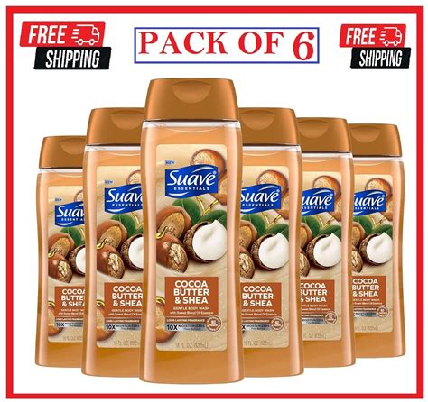 PACK OF 6 Suave Essentials Gentle Body Wash Cocoa Butter Shea 18