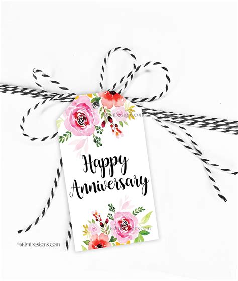 Happy Anniversary Digital Print at Home Tag, Anniversary Flowers Goody ...