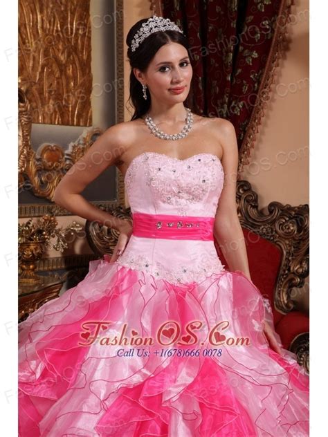 Cheap Hot And Baby Pink Quinceanera Dress Sweetheart Organza Beading