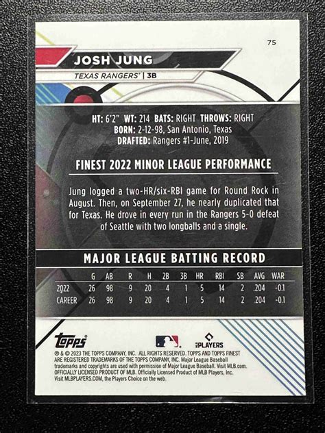 Sportlots Auctions 2023 Topps Finest 75 Josh Jung RC Rookie