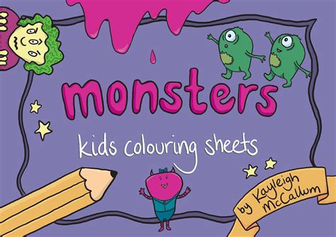 Kids Colouring Sheets Monsters Instant Download Kayleigh Mccallum