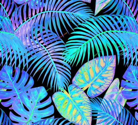 holographic neon tropical plants seamless digital paper background