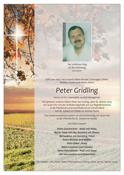 Todesanzeige Peter Gridling Trauer Link