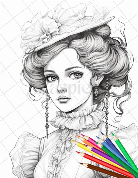 36 Beautiful Victorian Girls Coloring Pages Printable For Adults Gray