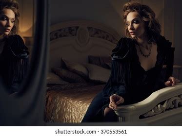 Beautiful Sexy Glamour Brunette Woman Lying Stock Photo