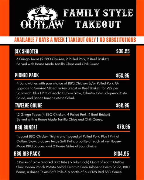 Menus — Outlaw Bbq And Cater Market