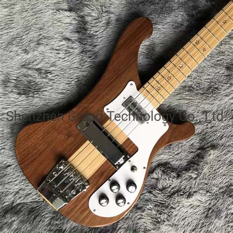 Custom 4 Strings Walnut Wood Neck Through Body Electric Bass With Silver Knobs Five Star Abalone