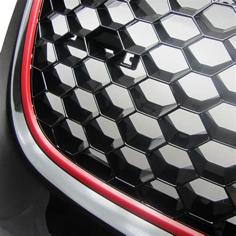 Jom Frontgrill Gti Look Med Honey Comb Gitter I Sort Med Rød Liste Til Vw Golf 5 Frontgrill