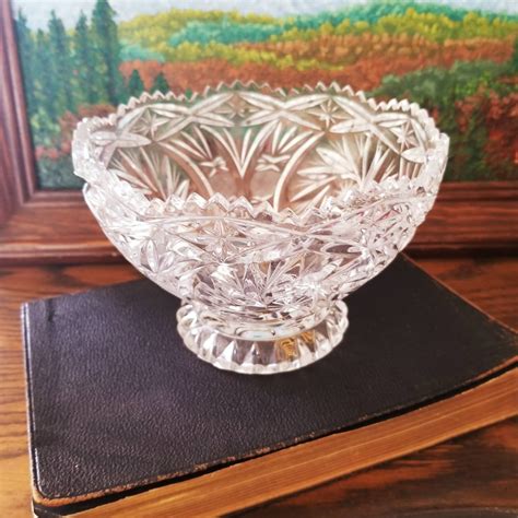 Vintage Lead Crystal Bowl, Footed Crystal Bowl, Pinwheel Design Bowl. Centerpiece Bowl, Mid ...