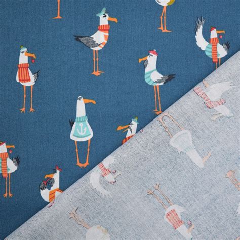 Tissu Coton Cretonne Capitaine Mouette Bleu De Nuit Tissus Hemmers