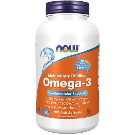 Now Foods Omega 3 Fish Oil 200 Softgels Molecularly Distilled For