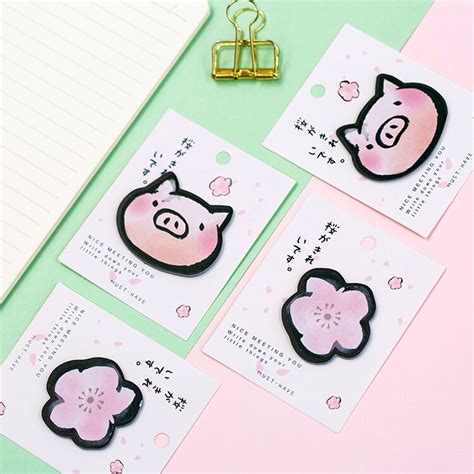 Cartoon Sakura Piggy Self Adhesive Memo Pad Kawaii Notepads Stickers