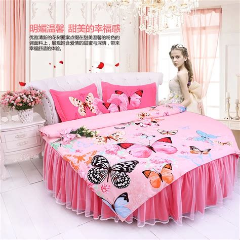 Round Bed Rose Pink Color 8feet Bedding 4pcs Set Superking Size