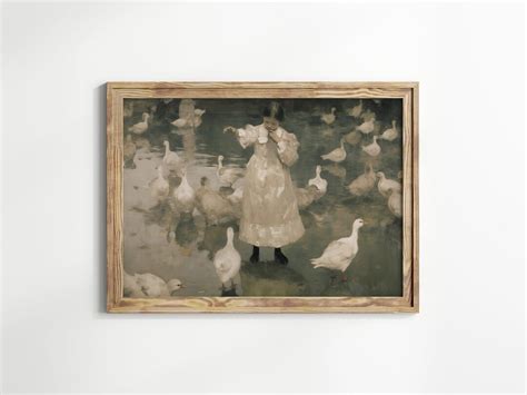 Little Girl Feeding The Ducks Nursery Wall Art Vintage Art Print