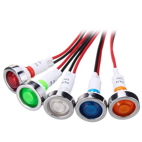 Hobbyant 12v 10mm Led Indicator Pilot Dash Dashboard Panel Warning Light Lamp 5 Color Color