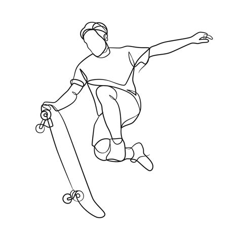 Continuous Line Drawing Of Man Playing Skateboard Vector Art At