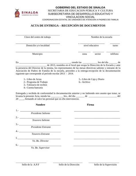 Download PDF ACTA DE ENTREGA RECEPCIÓN DE DE acta de entrega