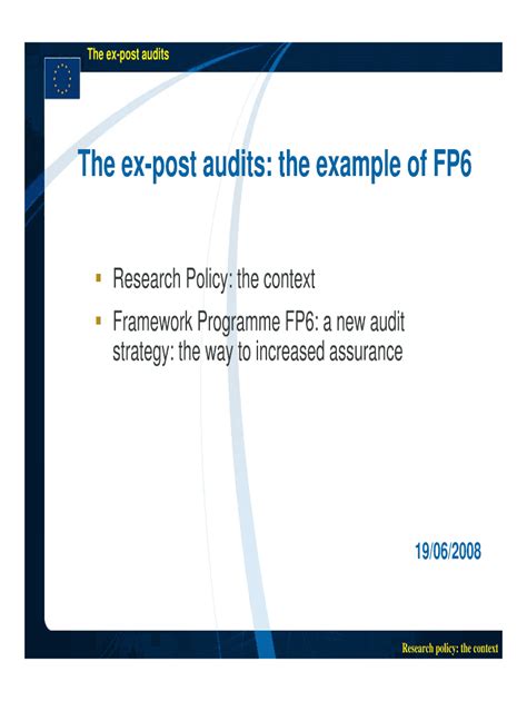 Fillable Online Nsf Fillable The Ex Post Audits The Example Of FP6 Fax