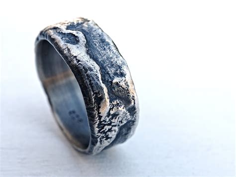 Molten Silver Ring Rich Structure Mens Wedding Ring Unique Etsy