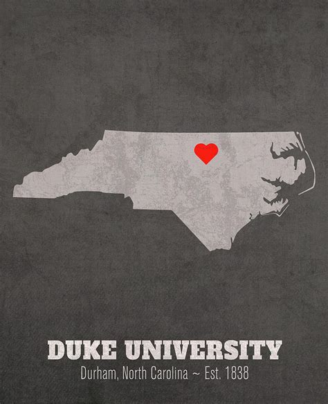 Duke University Durham North Carolina Founded Date Heart Map Mixed ...