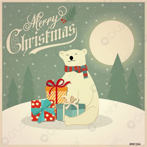 Christmas Card With Polar Bear And Gift Boxes Stock Vector Crushpixel