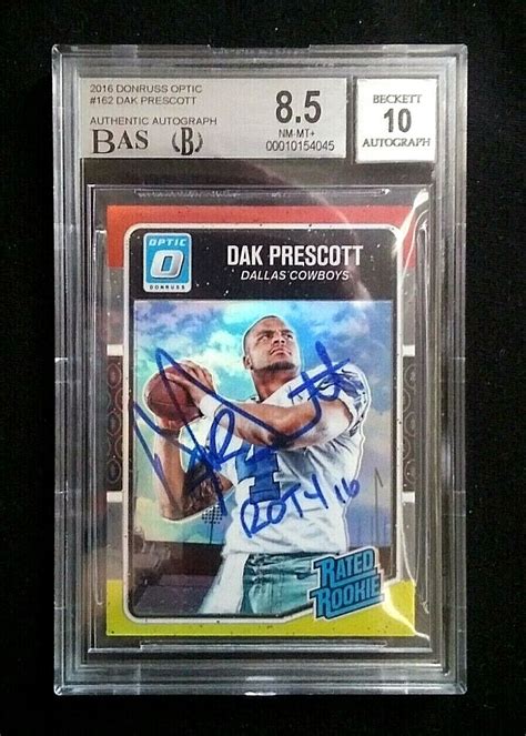 Optic Dak Prescott Hand Signed Red Yellow Rated Rookie Bgs