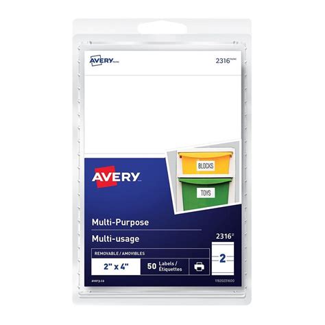 Avery Multi Use Removable Laser Inkjet Labels Rectangular 2 X 4