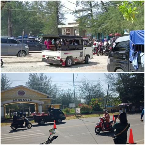 Mobil Bak Terbuka Angkut Orang Penuhi Kawasan Wisata Kota Bengkulu Ini