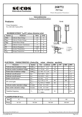 B Datasheet Pdf Secos Corporation Pnp Type Plastic Encapsulate