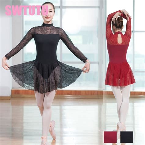 Long Sleeves Mock Turtleneck Dance Lyrical Dress Leotards Women Dance