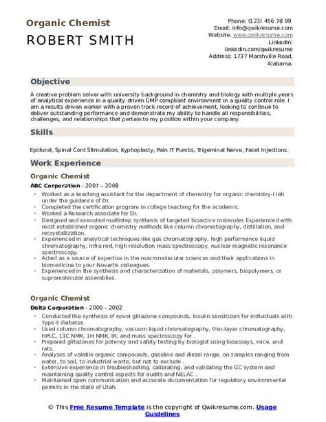 Organic Chemist Resume Samples Templates For