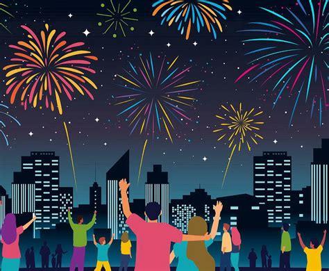 People Celebrating New Year With Fireworks Vector Art & Graphics ...